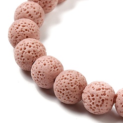 Light Coral Natural Lava Rock Bead Strands, Dyed, Round, Light Coral, 8mm, Hole: about 2mm, about 52pcs/strand, 15.5 inch