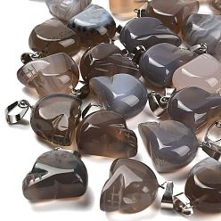 Серый агат Природные серые агаты подвески, из нержавеющей стали с цветным покрытием 201 защелки из нержавеющей стали на дужках, череп, 18~18.5x9.5~10x20~21 мм, отверстие : 7.5x4.5 мм