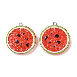 Арбуз Подвески из непрозрачной смолы с фруктовой тематикой, окрашенные распылением, имитация еды, с платиновыми тоновыми железными петлями, арбуз, 30x27x5.5 мм, отверстие : 2 мм
