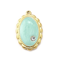Аквамарин 304 подвески из нержавеющей стали, с эмалью и стразами, овальный шарм, ионное покрытие (ip), золотые, аквамарин, 23x14.5x3 мм, отверстие : 1.2 мм