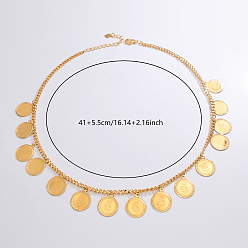 Настоящее золото 18K Элегантные латунные ожерелья с кисточками в виде монеты для женщин, реальный 18 k позолоченный, 16.34 дюйм (41.5 см)