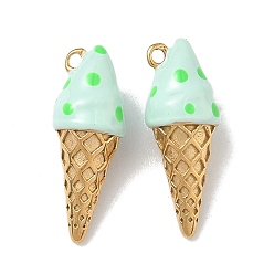 Аквамарин 304 нержавеющей стальной эмали подвески, мороженое прелести, ионное покрытие (ip), реальный 18 k позолоченный, аквамарин, 19x7 мм, отверстие : 1 мм