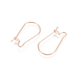 Rose Gold 304 Stainless Steel Hoop Earring Findings, Kidney Ear Wire, Rose Gold, 22x12x0.7mm, 21 Gauge, Pin: 0.7mm