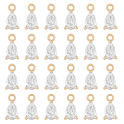 Настоящее золото 18K 24Шармы из латуни с кубическим цирконием, без никеля , слеза, прозрачные, реальный 18 k позолоченный, 9x5x3 мм, отверстие : 1.2 мм