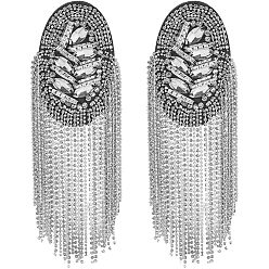 Платина 2шт. съемные железные эполеты с кисточками, нагрудные значки в стиле ретро со стразами, с тканевой фурнитурой и булавкой, платина, 185x54x14.5 мм