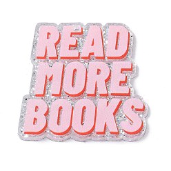 Pink Подвески из акрила с принтом на тему чтения, книга, с блеском порошок, розовые, 36x36.5x2 мм, отверстие : 1.6 мм