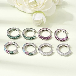 Couleur Mélangete Micro cuivres ouvrent zircons boucles d'oreilles, sans plomb et sans cadmium, crémaillère plaquage, plaqué longue durée, platine, couleur mixte, 17~17.5x3~3.5mm