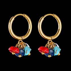 Золотой 304 серьги-кольца из нержавеющей стали с бирюзовыми каплями, золотые, 20x15 мм