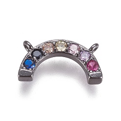 Gunmetal Brass Micro Pave Cubic Zirconia Charms, Rainbow, Colorful, Gunmetal, 7x14x2mm, Hole: 1mm