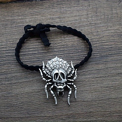 Античное Серебро Резинки для волос из сплава, аксессуары для волос для женщин и девочек, паук, темы хэллоуина, античное серебро, 50x40 мм