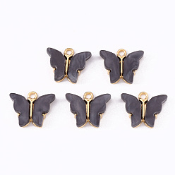 Slate Gray Alloy Acrylic Pendants, Butterfly, Light Gold, Slate Gray, 14x16.5x3mm, Hole: 1.6mm