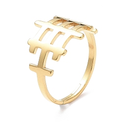 Golden Ion Plating(IP) 304 Stainless Steel Hollow Out Rectangle Adjustable Ring for Women, Golden, US Size 6 1/4(16.7mm)