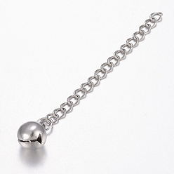 Stainless Steel Color Tarnish Resistant 304 Stainless Steel Chain Extender, with Small Bell Charms, Stainless Steel Color, 64x3mm