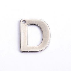 Letter D 304 Stainless Steel Letter Charms, Letter.D, 11x9x0.8mm, Hole: 1mm