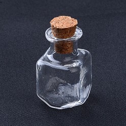 Transparent Glasflaschen, mit Korken, Ich wünsche eine Flasche, Würfel, Transparent, 26.5x14 mm, Engpass: 8mm Durchmesser, Kapazität: 2 ml (0.06 fl. oz)