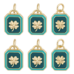 Золотой 6 кулоны латунные эмалевые шт., прямоугольник с клевером, с целью перехода в кольце, золотые, 14x9.5x2.5 мм