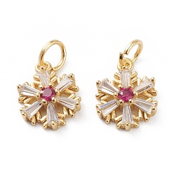 Violet Brass Micro Pave Cubic Zirconia Pendants, with Jump Rings, Real 18K Gold Plated, Long-Lasting Plated, Snowflake, Violet, 17x10x3mm, Jump Ring: 5.5x1mm, Inner Diameter: 4mm