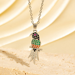 Colorful Brass Micro Pave Cubic Zirconia Bird Pendant Necklaces, Platinum, Colorful, 15.75 inch(40cm)
