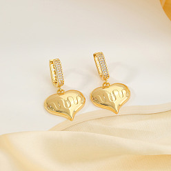 Золотой Модные латунные серьги-кольца в форме сердца из прозрачного кубического циркония, золотые, 36x21 мм