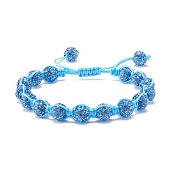 Light Sapphire Sparkling Ball Rhinestone Braided Bead Bracelet for Women, Light Sapphire, Inner Diameter: 2~3 1/8 inch(5.2~8cm)
