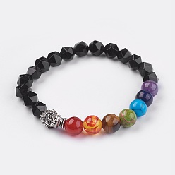Schwarz Achat Natürliche schwarze Achat (gefärbte) Stretch-Armbänder, mit Legierungsbuddhakopfbefunden, gemischte Stein- und Harzperlen, 2-1/8 Zoll (5.5 cm)