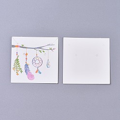 Colorful Cardboard Necklace & Earring Display Cards, Square with Woven Net/Web with Feather Pattern, Colorful, 5.9~6x5.9~6x0.05cm