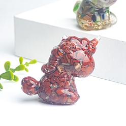 Красный Камень Украшение для дисплея единорога из смолы, с натуральной красной яшмовой крошкой внутри статуй для украшения домашнего офиса, 45x30x60 мм