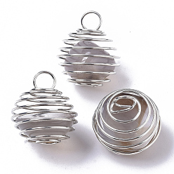 Серый агат Железные спиральные подвески для бусин, с бусинами из натурального серого агата внутри, круглые, платина, 21x24~26 мм, отверстие : 5 мм