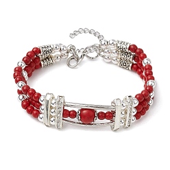 Темно-Красный Браслеты из круглой синтетической бирюзы и немагнитного синтетического гематита, темно-красный, 7-1/8 дюйм (18 см)