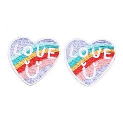 Разноцветный Полиэстер, компьютерная вышивка, нашивки, пришивные и приклеиваемые утюгом., сердце со словом "love", аппликации нашивки, красочный, 45.5x46.5x2 мм
