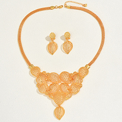 Настоящее золото 18K Комплекты серег и ожерелий из винтажного сплава с полыми листьями для женщин, реальный 18 k позолоченный, ожерелья: 19.69 дюйм (50 см)