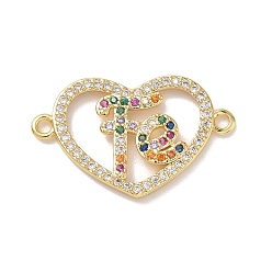 Настоящее золото 18K Латунные микропаве, разноцветные кубические цирконии, звенья в форме сердца, соединительные подвески, стойки покрытие, долговечный, без кадмия и без свинца, реальный 18 k позолоченный, 15.5x25.5x2.5 мм, отверстие : 1.6 мм