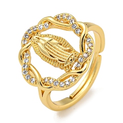 Настоящее золото 18K Регулируемые кольца из латуни с микро-паве и цирконием в виде цветка со стойкой, без свинца и без кадмия, реальный 18 k позолоченный, внутренний диаметр: 16 мм, Поверхность: 15x15.5 мм