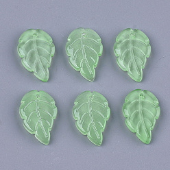 Medium Aquamarine Transparent Spray Painted Glass Pendants, Leaf, Medium Aquamarine, 23.5~24x15x4~4.5mm, Hole: 1.4mm