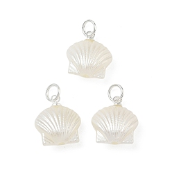 Серебро Подвески из искусственного жемчуга, шарм в форме ракушки, с открытыми пружинными кольцами из нержавеющей стали 304, кремово-белые, серебряные, 14x12.5x6.5 мм, отверстие : 3.5 мм