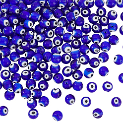 Синий 3 нити ручной работы сглаза лэмпворк круглые бусины нити, синие, 8 мм, отверстие : 1 мм, около 49 шт / нитка, 14.17 дюйм