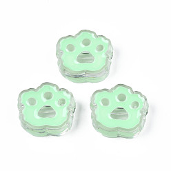Pale Green Transparent Acrylic Beads, with Enamel, Cat Paw Print, Pale Green, 22x25x8.5mm, Hole: 3mm