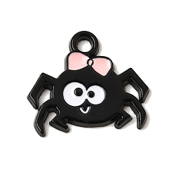 Spider Colgantes de esmalte de aleación de halloween, negro, amuletos de araña, 14.5x16.5x1.5 mm, agujero: 2 mm
