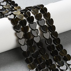 Золотой Обсидиан Естественный золотистый отлив обсидиан бисер пряди, сердце, 6x6x2 мм, отверстие : 0.7 мм, около 71 шт / нитка, 15.55'' (39.5 см)