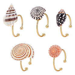 (52) Непрозрачная лаванда 5шт. 5 стили регулируемых латунных колец-манжет в форме раковины, золотые, разноцветные, 9~21.5x12~19 мм, регулируемый, 1 шт / стиль