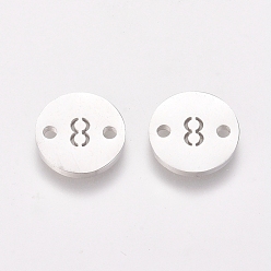 Number Устойчивые к потускнению цифры 304 звенья из нержавеющей стали, лазерная резка, для изготовления ювелирных изделий, плоские круглые с пит. 8, цвет нержавеющей стали, кол. 8, 10x1 мм, отверстие : 1.4 мм