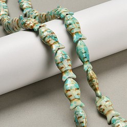 Бирюза Синтетических нитей бирюзовые бусы, рыба, окрашенные, окрашеные, бирюзовые, 24x11.5~12x7 мм, отверстие : 1.2 мм, около 17 шт / нитка, 15.16'' (38.5 см)