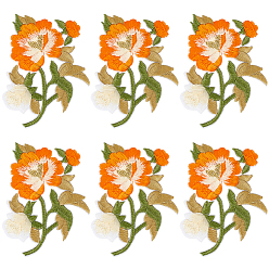 Оранжевый 6Нашивки с цветочным рисунком из полиэстера и хлопка, выполненные с помощью компьютерной вышивки, пришиваемые/приклеиваемые утюгом., аппликации в китайском стиле, оранжевые, 81x63x1.5 мм