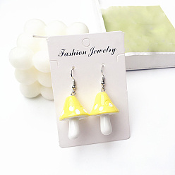 Желтый Серьги-подвески в форме гриба из сплава и смолы, платина, желтые, 28 мм