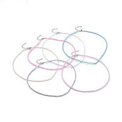 (52) Непрозрачная лаванда Стекла семян бисера ожерелья, с латунными обжимными шариками и 304 застежками из лобстера из нержавеющей стали, разноцветные, 18.3 дюйм (46.5 см)