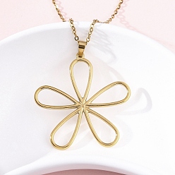 Настоящее золото 18K Полые цветы 304 ожерелья с подвесками из нержавеющей стали, ионное покрытие (ip), реальный 18 k позолоченный, 17.72 дюйм (45 см)