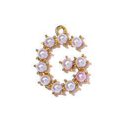 Letter G 304 подвески из нержавеющей стали, с абс пластмассовой имитационной жемчужиной, ионное покрытие (ip), реальный 18 k позолоченный, зеркальная полировка, Буква G, 16x12 мм, отверстие : 1 мм