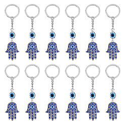 Платина 12шт. брелки из сплава со стразами в виде руки хамсы с изображением сглаза, со смолевыми бусинами, украшение для сумки для ключей от машины, платина, 11.6x2.9 см