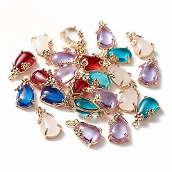 (52) Непрозрачная лаванда Стеклянные подвески, с медными тонированными латунными открытыми спинками, слеза, разноцветные, 17x8.5x5 мм, отверстие : 1 мм