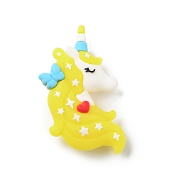 Желтый Большие подвески из непрозрачного пластика из ПВХ, единорог, желтые, 62.5x37x15 мм, отверстие : 2 мм